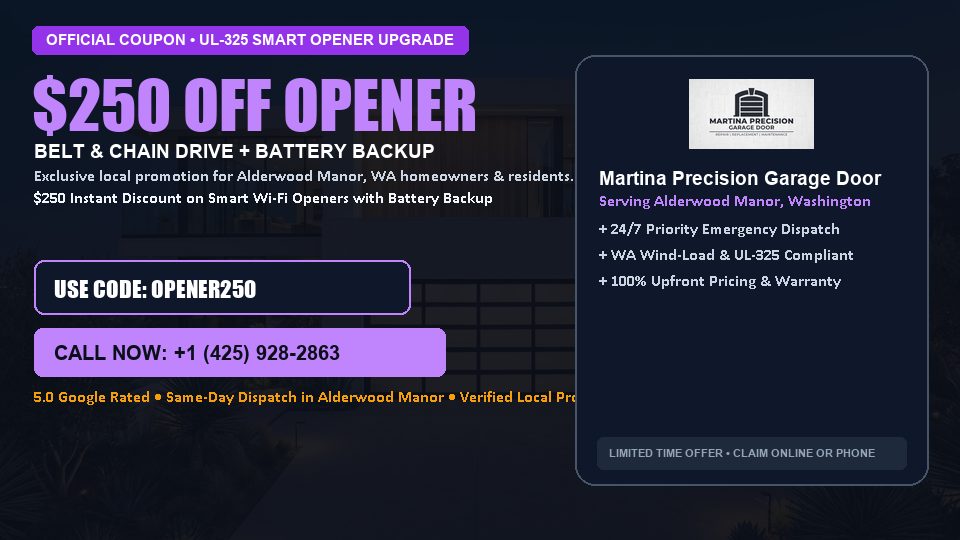 Martina Precision Garage Door $250 OFF Premium LiftMaster Opener Installation in Alderwood Manor, WA
